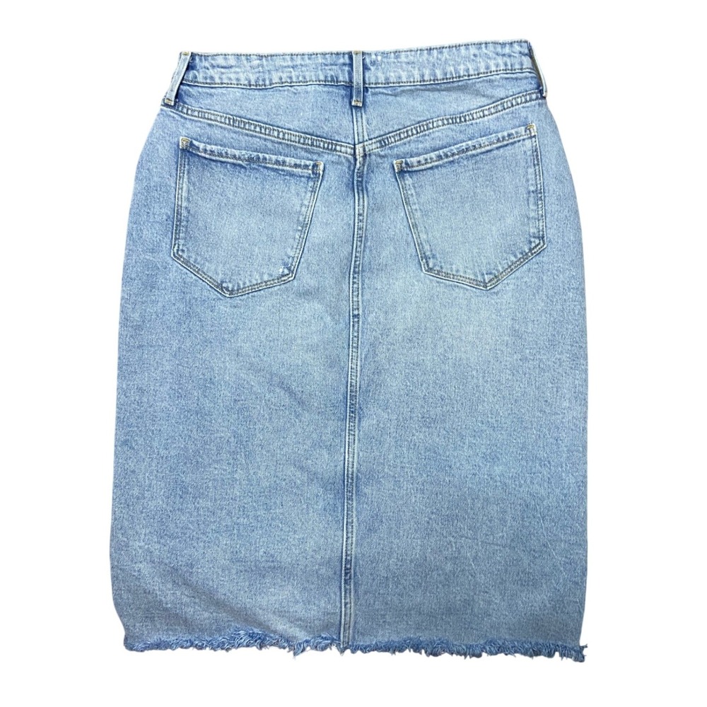 Old Navy Higher High-Rise Denim Midi Skirt Light Wash Button Fly Raw Hem Size 12 - Picture 3 of 10